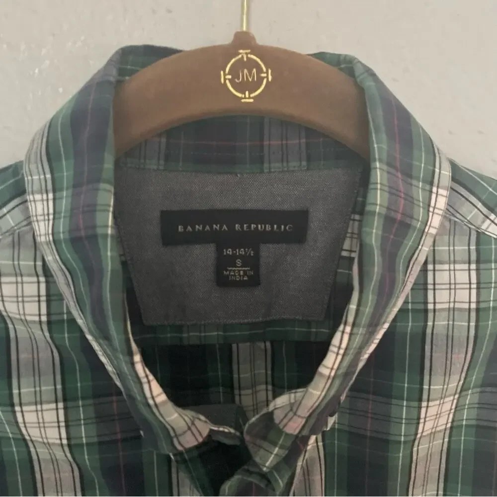 Banana Republic Green & Navy Plaid Button Up Shirt Size Small